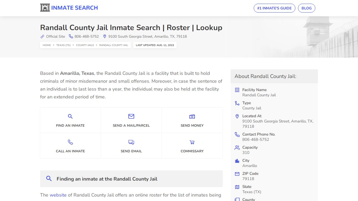 Randall County Jail Inmate Search | Roster | Lookup